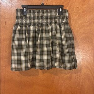 NWOT Madewell Green Plaid Smocked-Waist Mini Skirt